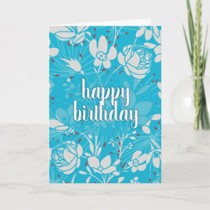 Tarjeta Cumpleaños Floral Azul y Blanco