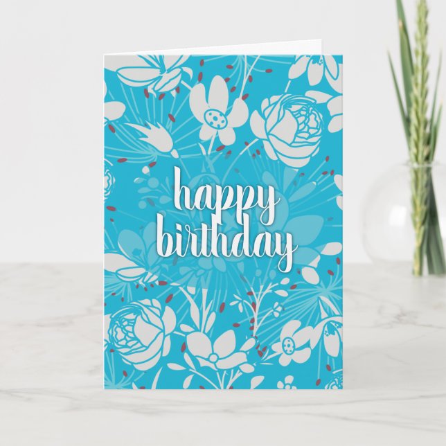 Tarjeta Cumpleaños Floral Azul y Blanco (Anverso)