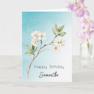 Tarjeta Cumpleaños Floral Blanco Azul Acuático
