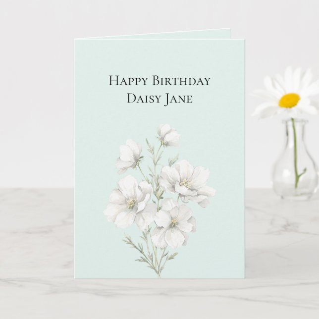 Tarjeta Cumpleaños Floral Blanco Menta (Planta pequeña)