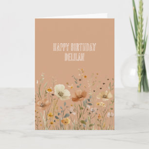 Tarjeta Cumpleaños Floral Boho Crema Rústica