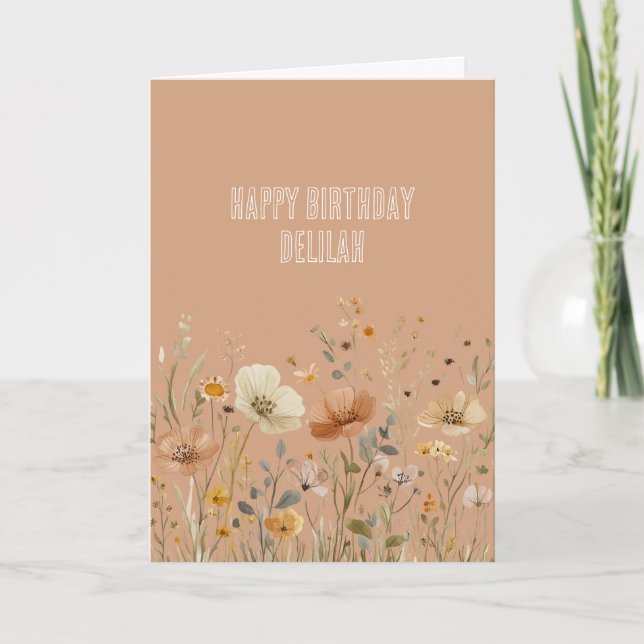 Tarjeta Cumpleaños Floral Boho Crema Rústica (Anverso)
