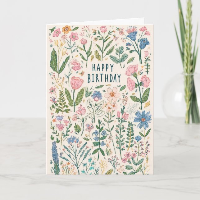 Tarjeta Cumpleaños Floral Bonito (Anverso)