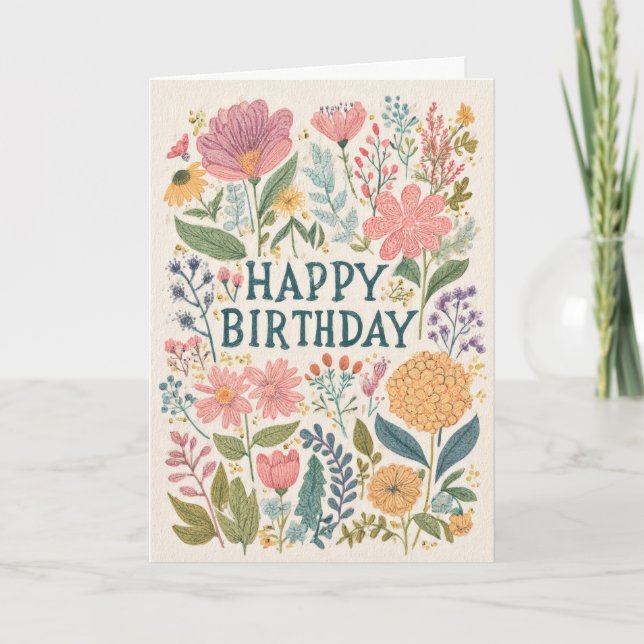 Tarjeta Cumpleaños Floral Bonito (Anverso)