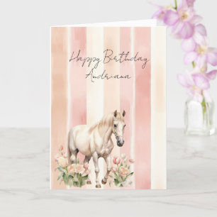Tarjeta Cumpleaños Floral de Caballo Rosa Melocotón Crema 