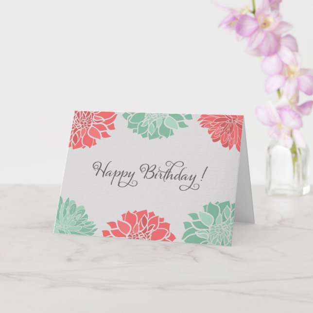 Tarjeta Cumpleaños floral de Coral y Mint Dahlia (Orquídea)
