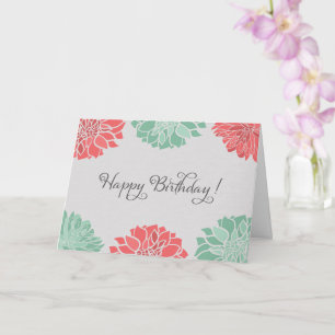 Tarjeta Cumpleaños floral de Coral y Mint Dahlia