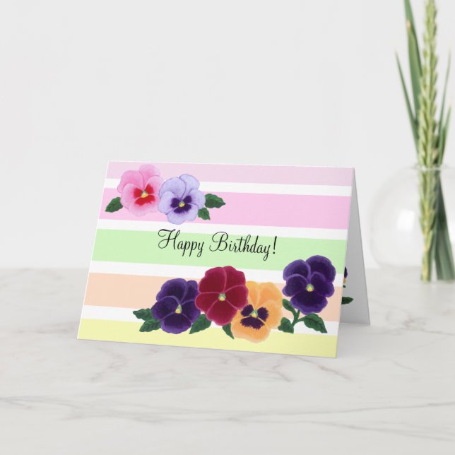 Tarjeta Cumpleaños floral de los pensamientos (Anverso)