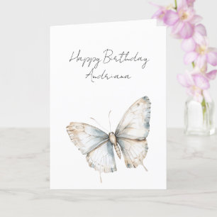 Tarjeta Cumpleaños Floral de Mariposa Blanca Azul Bonita