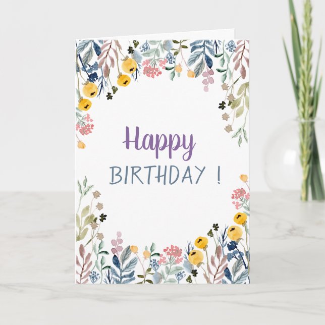 Tarjeta Cumpleaños Floral de moda Meadow (Anverso)