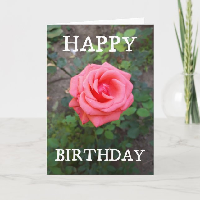 Tarjeta Cumpleaños Floral de Rosa Rosa (Anverso)