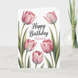 Tarjeta Cumpleaños floral de tulipán rosa elegante