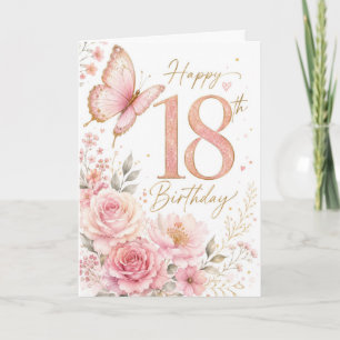 Tarjeta Cumpleaños floral mariposa de 18 años