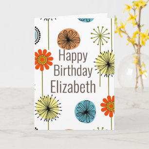 Tarjeta Cumpleaños Floral Moderno de Medianos del Siglo