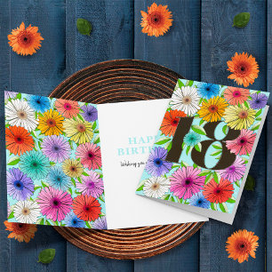 Tarjeta Cumpleaños floral personalizado de 18 años en azul