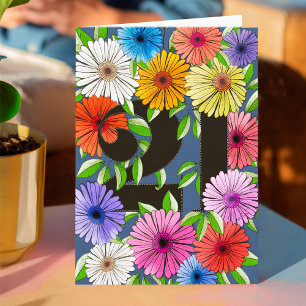 Tarjeta Cumpleaños floral personalizado de 21 años en azul