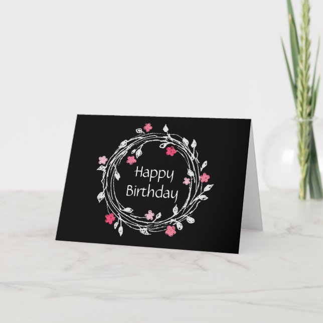 Tarjeta Cumpleaños floral personalizado de negro blanco ro (Anverso)