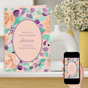 Tarjeta Cumpleaños Floral Personalizado Hija Melocotón Púr