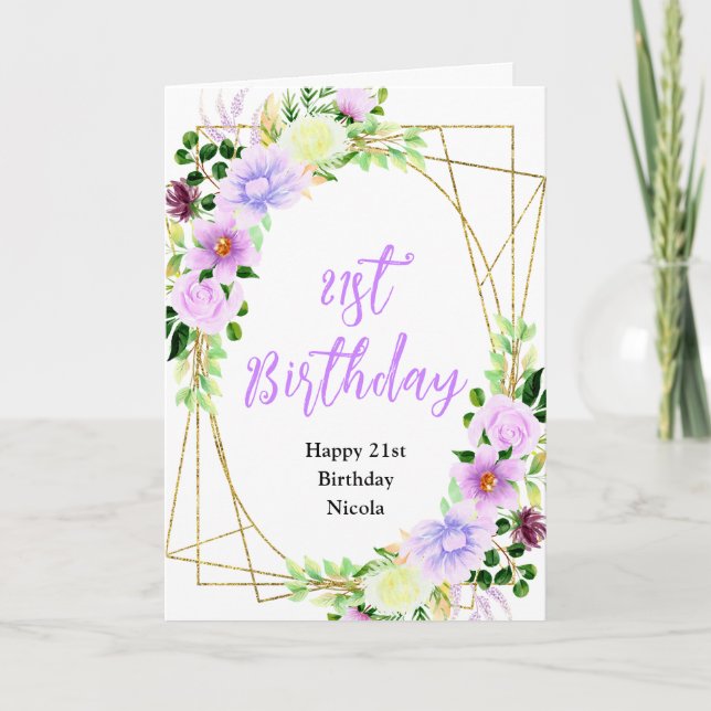 Tarjeta Cumpleaños Floral Púrpura de Primavera (Anverso)
