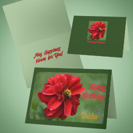 Tarjeta Cumpleaños Floral Red Dahlia y Bumblebee