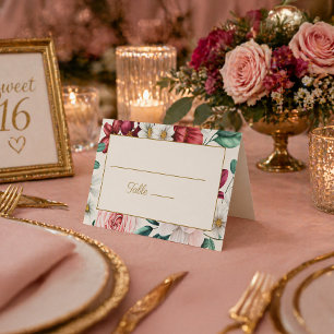 Tarjeta Cumpleaños Floral Rosa de Borgoña Blanco