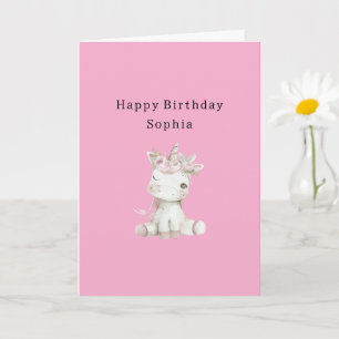 Tarjeta Cumpleaños Floral Rosa de Unicornio Lindo