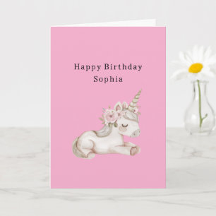 Tarjeta Cumpleaños Floral Rosa de Unicornio Precioso