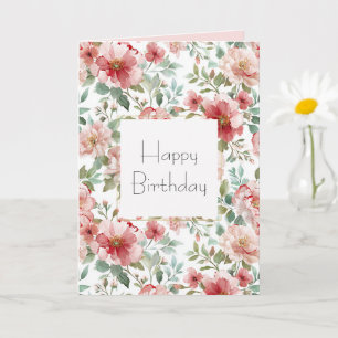 Tarjeta Cumpleaños Floral Rosa Rojo