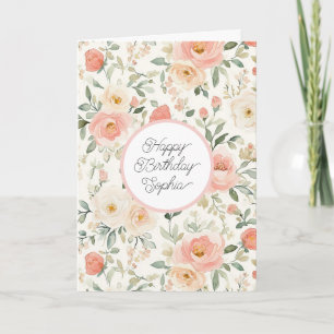 Tarjeta Cumpleaños Floral Rosa Rubor Melocotón Bonito