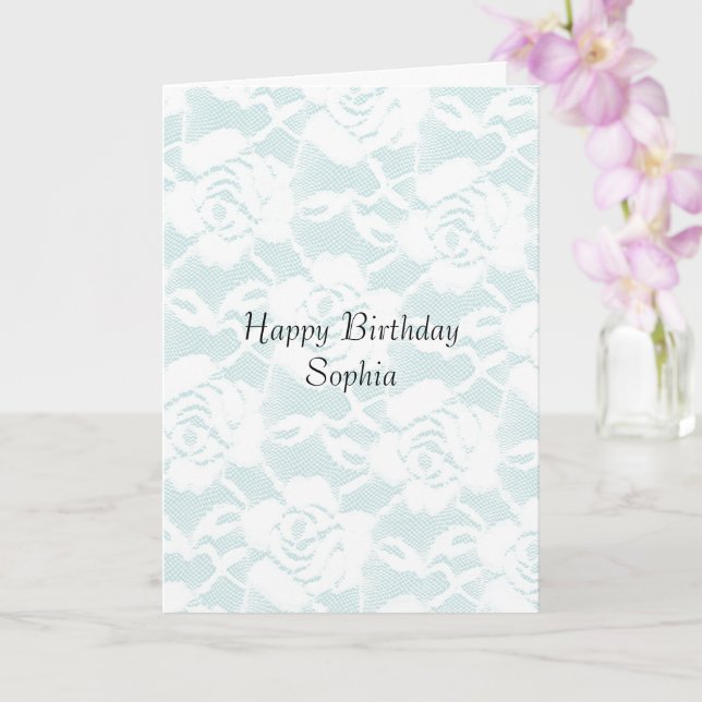 Tarjeta Cumpleaños Floral Rosas de Encaje Blancas Azul Men (Orquídea)