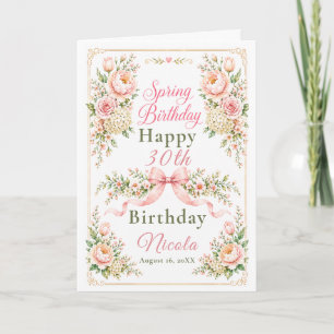 Tarjeta Cumpleaños Floral y de Lazo de Primavera