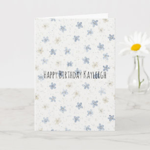 Tarjeta Cumpleaños Flores Azul Crema Chic
