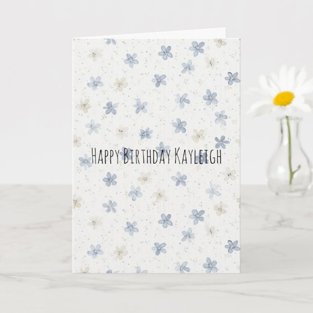 Tarjeta Cumpleaños Flores Azul Crema Chic (Planta pequeña)