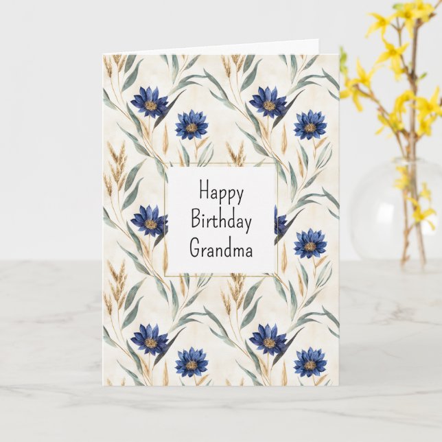 Tarjeta Cumpleaños Flores Azules (flor amarilla)