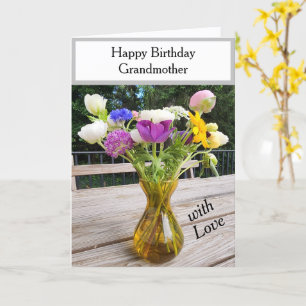 Tarjeta Cumpleaños Flores Rosadas Purpúreas Abuela o Cualq