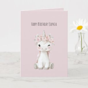 Tarjeta Cumpleaños Flores Rosas de Unicornio