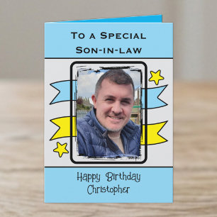 Tarjeta Cumpleaños foto azul amarillo yerno especial