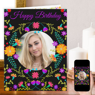 Tarjeta Cumpleaños Foto Flores Coloridas Fiesta Mexicana