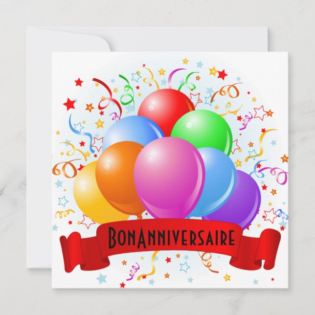 Tarjeta Cumpleaños Francés de Bon Aniversario (Anverso)