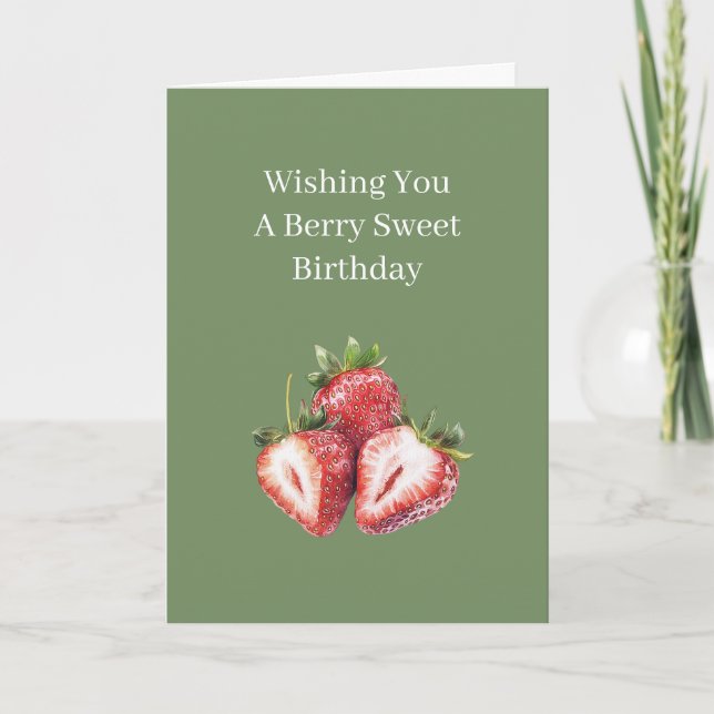 Tarjeta Cumpleaños Fresas Dulces Bayas Verdes (Anverso)