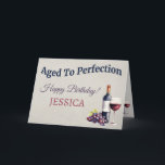 Tarjeta Cumpleaños Funny Elegante<br><div class="desc">Celebra su día especial con un toque de humor y elegancia! Esta carta de cumpleaños de ‘Aged to Perfection’ es perfecta para los amantes del vino que saben que la vida (¡y los cumpleaños!) solamente mejoran con la edad. Con una divertida temática del vino y un espacio para su mensaje...</div>