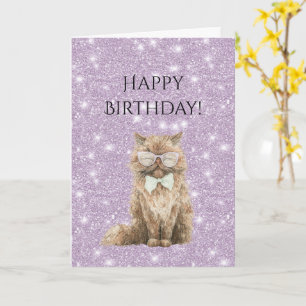 Tarjeta Cumpleaños Gafas de Gato Genial Marrón Brillante P
