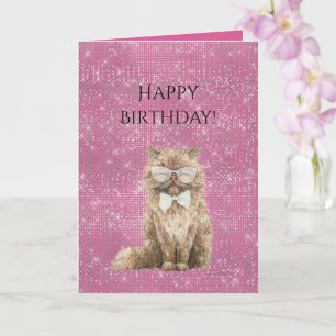 Tarjeta Cumpleaños Gafas de Gato Genial Marrón Brillante R