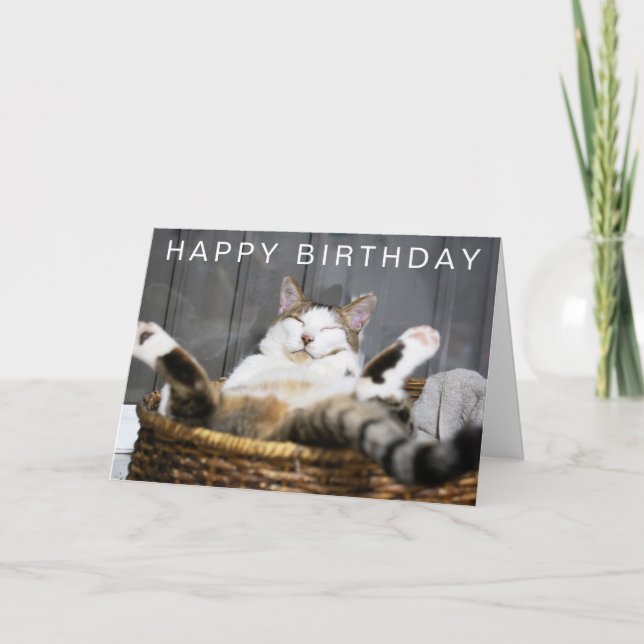 Tarjeta Cumpleaños | Gato en la cama (Anverso)