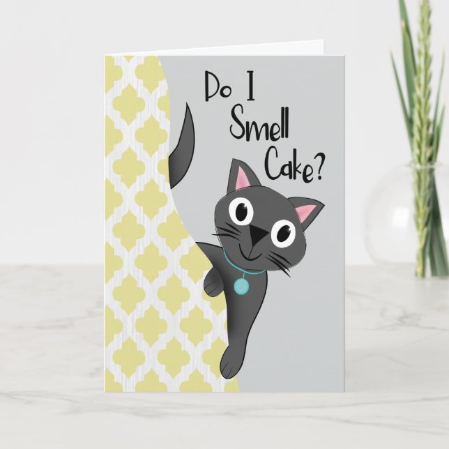 Tarjeta Cumpleaños Gato ¿Huelo pastel (Anverso)
