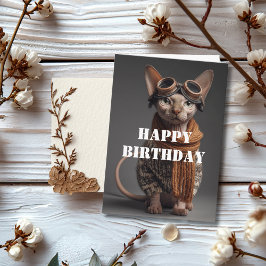 Tarjeta Cumpleaños Gato Piloto Aviador Divertido Aviación