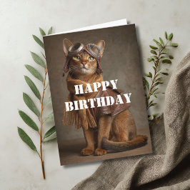 Tarjeta Cumpleaños Gato Piloto Aviador Divertido Aviación 