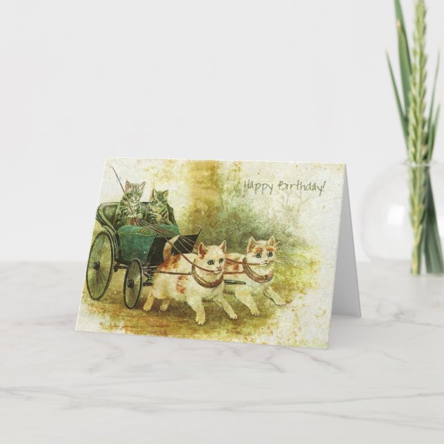 Tarjeta Cumpleaños Gatos Vintage (Anverso)
