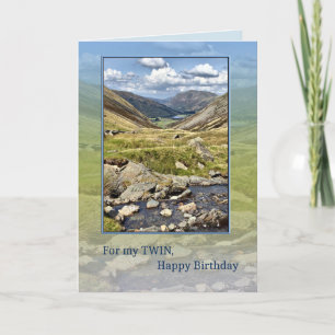 Tarjeta Cumpleaños gemelo, paisaje de la montaña