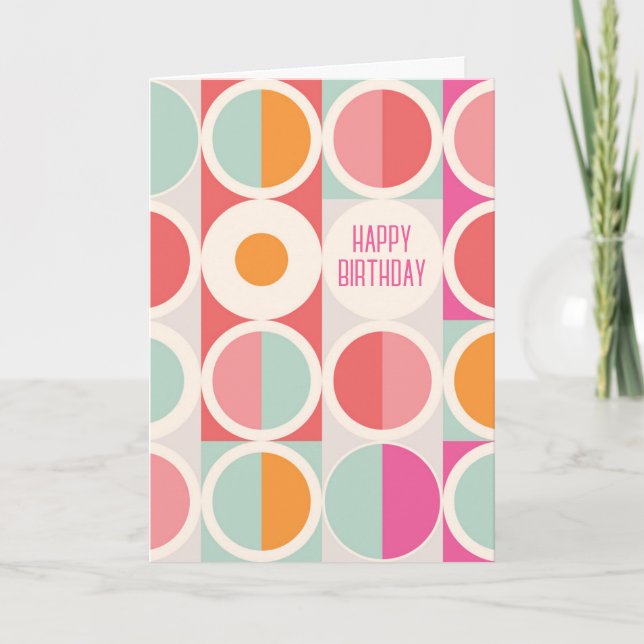 Tarjeta Cumpleaños | Geométrica azul Naranja rosa (Anverso)
